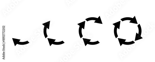 Set of circular arrow icons demonstrating increasing rotation and movement progression