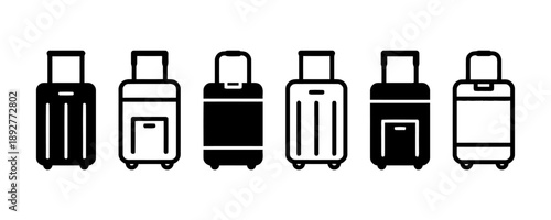 Set of luggage and travel bags, different suitcase designs, rolling luggage, carry on bags, travel accessories, vacation baggage, transport, journey, trip