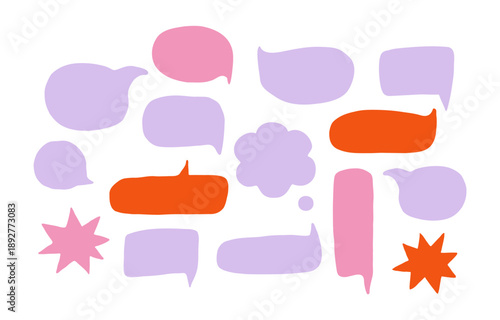 Speech bubble cute simple hand drawn doodles. Pastel colored text message dialog bubble. 