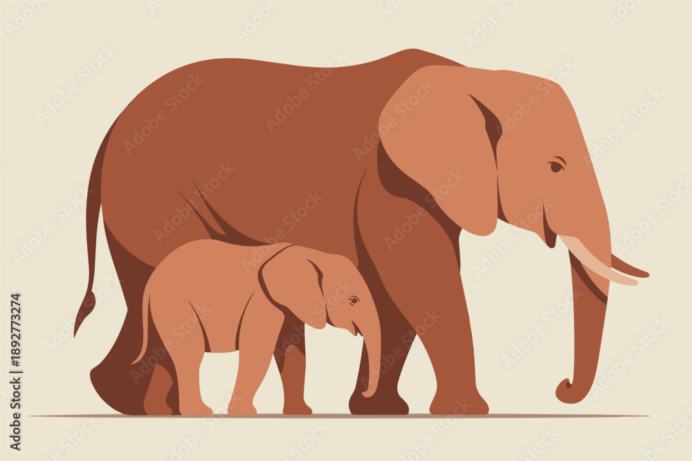 Fototapeta premium Elephant Mother and Calf, family bond wildlife concept