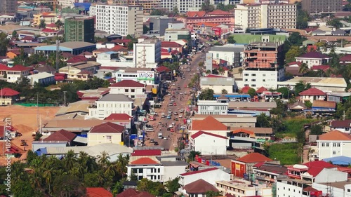 Wallpaper Mural Top down aerial of a street intersection in downtown Vientiane, Laos, with chaotic traffic moving between buildings Torontodigital.ca