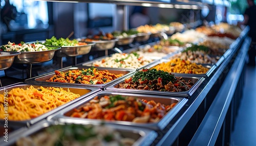 Buffet feast featuring diverse cuisines restaurant venue food photography indoor setting culinary experience