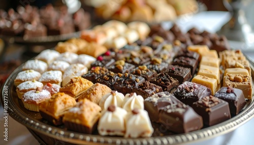 Exquisite dessert display bakery event food photography elegant setting close-up view gourmet delights