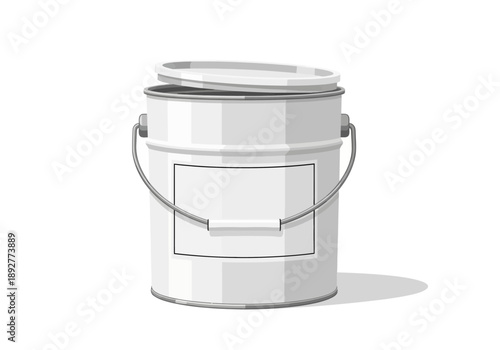 Metal paint bucket with handle and lid on white background vector illustration