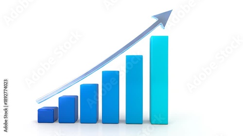 Blue business chart with growing arrow on white background for finance