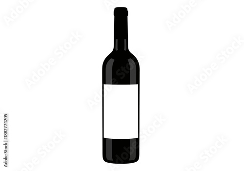 A dark bottle of wine stands alone on a white background, viewed from the front, with a blank label.