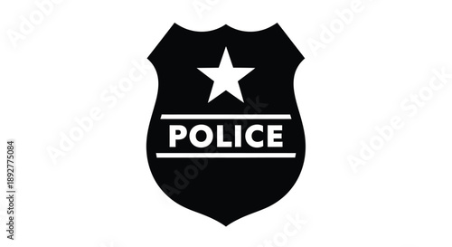 A black police badge with a star and the word police displayed prominently