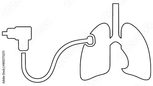 A medical illustration of lungs with an oxygen tube inserted