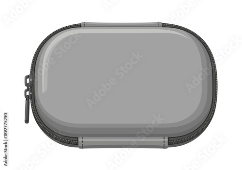 Illustration of a gray rectangular pouch with rounded edges and a zipper closure from a top-down viewpoint