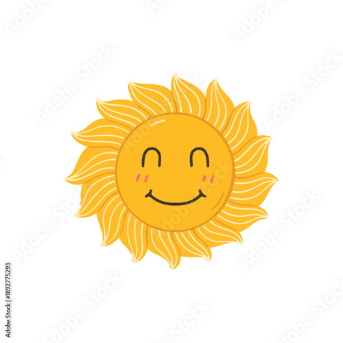 Kawaii Smiling Sun Character with Wavy Sunrays Illustration
