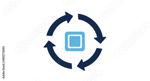 Blue recycle symbol with arrows on white background eco friendly icon concept