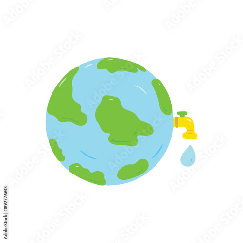 Earth Globe with Faucet and Dripping Water Drop