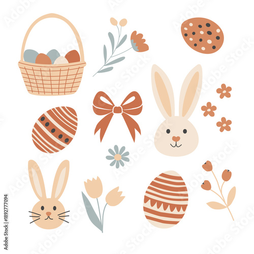 Cute Easter Clipart Collection with Bunny Eggs Basket and Spring Flowers