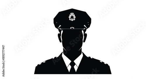 Silhouette of a police officer wearing a peaked cap and formal uniform