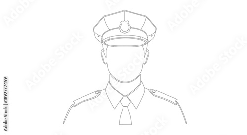 Line drawing of a uniformed figure with a peaked cap and tie