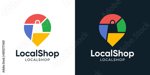 Creative modern shopping logo design. Abstract map location shapes graphic vector with shopping bag design symbol, icon, creative