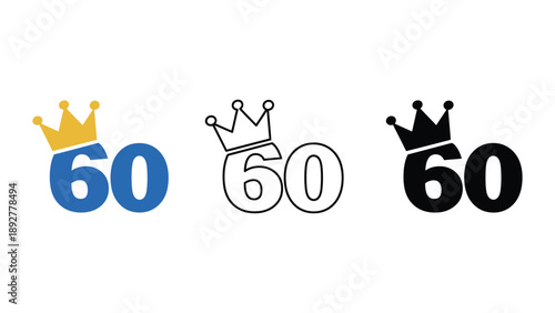 A set of three logos featuring the number sixty with crowns