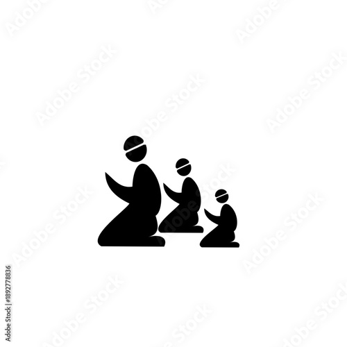 Muslim Prayer Silhouette Vector People Performing Salah in Congregation Islamic Worship Illustration