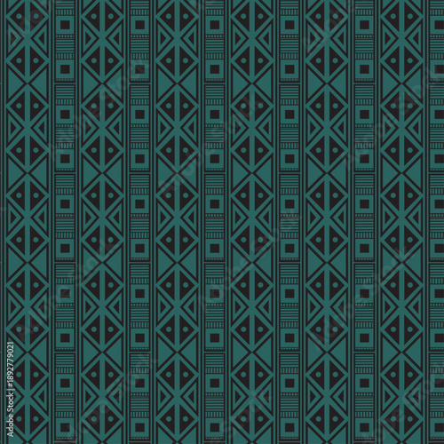 Geometric Tribal Pattern in Teal and Dark Blue with Diamond Shapes Abstract Background