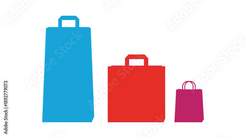 Three shopping bags of different sizes and colors are displayed.