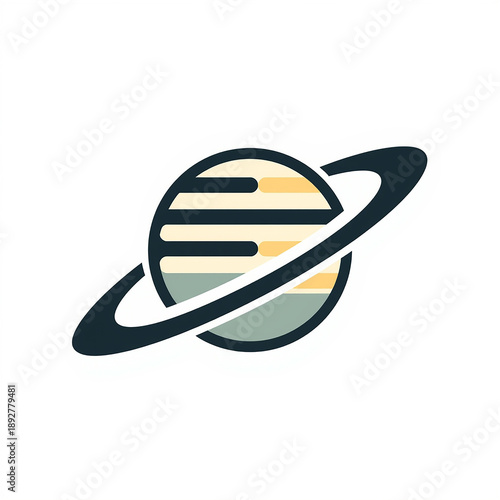 Celestial Orbit: An artistic and minimalist illustration of a planet encircled by a prominent ring. A symbol of space, cosmos, and cosmic beauty.