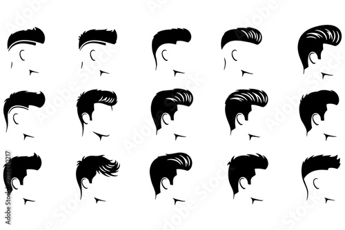 Men Hair Silhouettes Collection – Barber, Grooming, and Hairstyle Vector Icons