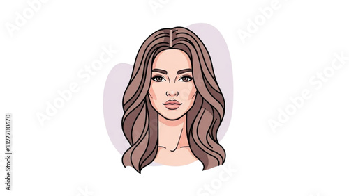 Illustration of a woman with wavy hair and confident expression from a front viewpoint