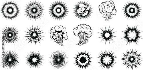 Black and white comic book style explosion and smoke