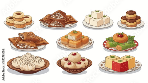 Assorted Desserts and Sweets on Plates.