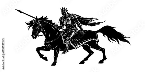 Silhouette of a horse and jockey riding on a white background vector illustration