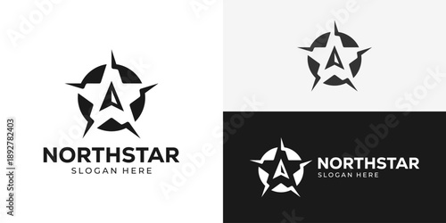 Creative simple northstar logo template. Circle compass with north star logo design vector illustration.