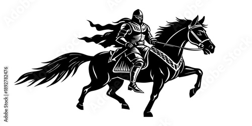 Black horse and rider silhouette vector illustration isolated on white background for equestrian sport design