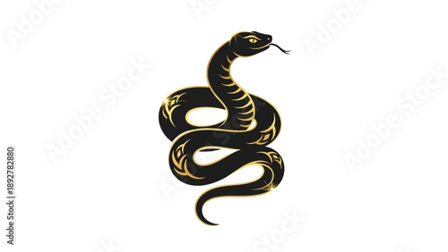 Black snake with gold stripes coiled.