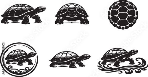 Tortoise Classic Icon Set Black and White Land Tortoise Silhouette Icons.eps
