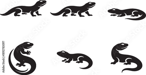Leopard Gecko Minimal Icon Set Black and White Reptile Symbols.eps