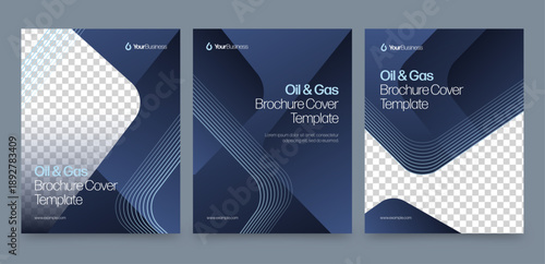 Brochure Report Cover Template with Heavy Industry, Oil & Gas Theme with Blue & Gold Accents, Business Flyer & Poster Layout