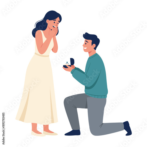 Man on one knee proposing to surprised woman