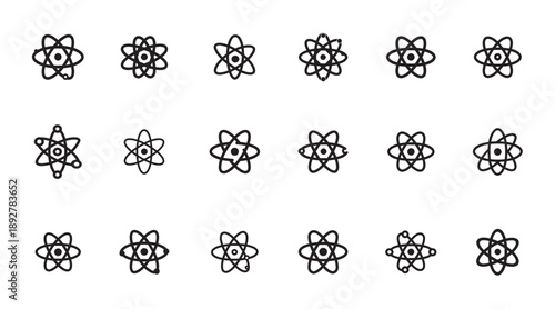 Various atomic structures represented by different icon designs and illustrations