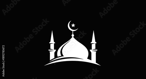 Vector illustration of a mosque with minarets and crescent moon symbolizing Islamic culture and faith in a simple design