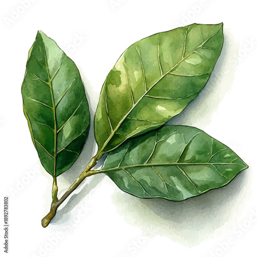 A Rubber Tree Leaf, watercolor illustration vector, isolated on a white background.