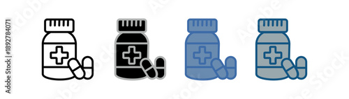 
Medication icon set multiple style collection with medicine bottle and capsule designs