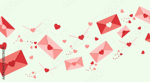 Envelope icons and hearts floating in air illustrating love and affection in a digital illustration