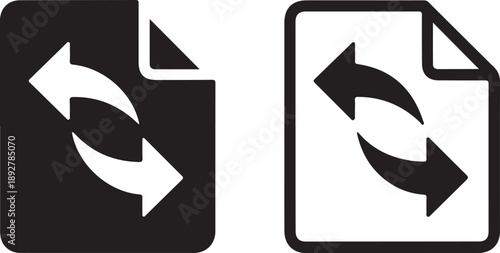 A pair of simple black and white icons depicting arrows in a circular reversing motion high quality professional detailed