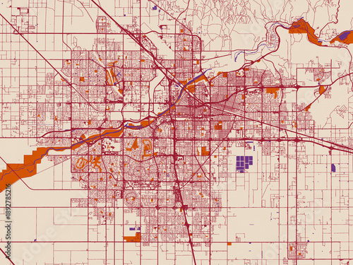 Urban street grid of Bakersfield, California
