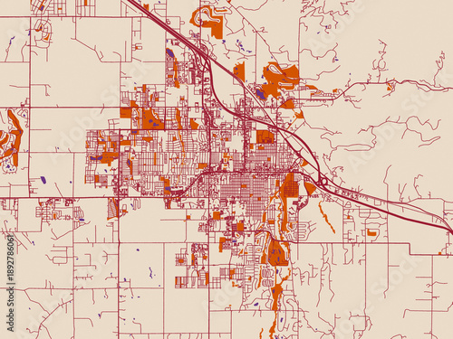 Photos Street network map of Bozeman, Montana, warm boho color palette