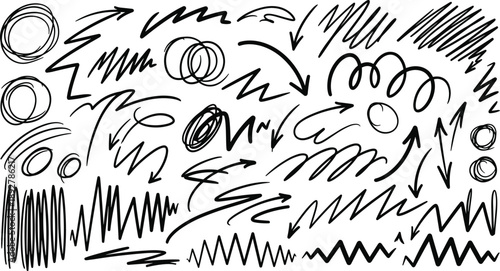 Black scribbles arrows circles lines 