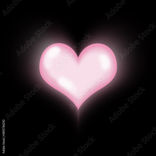 Soft glowing pink heart symbolizing love, emotion, romance, and emotional connection. Minimalist digital illustration with luminous light effect on a dark background, suitable for themes of affection
