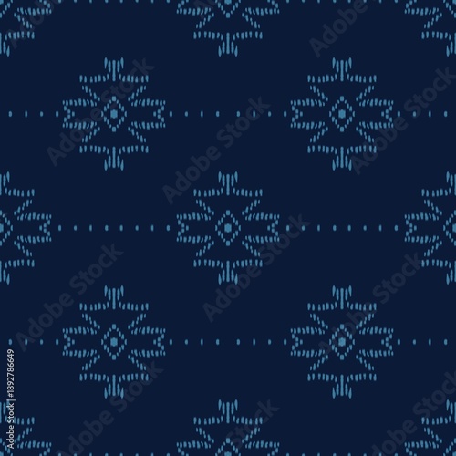 Aztec monochrome blue pattern. Illustration Native American southwestern tribal seamless pattern ikat style. Ethnic geometric pattern use for fabric, textile, home decoration elements, upholstery, etc