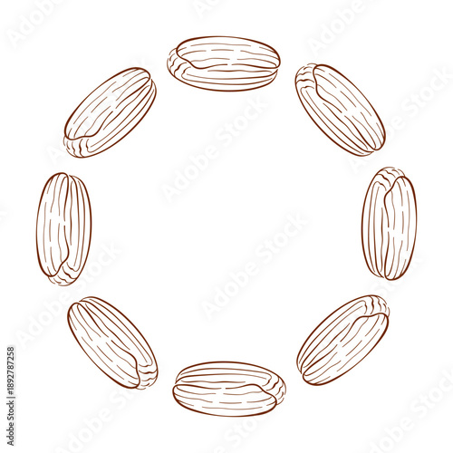 Eclair wreath in line art style. French bakery design for breakfast cafe menu, card isolated on a white background.
