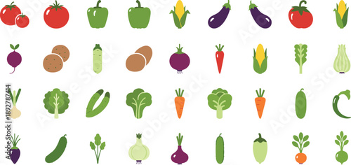 Colorful vegetable icons for healthy eating and nutrition